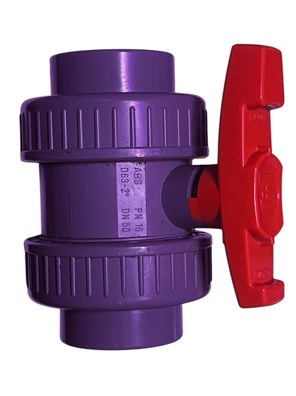 Grey PVC Slip Double Union Ball Valve - 1 1/2” slip fitting DN40