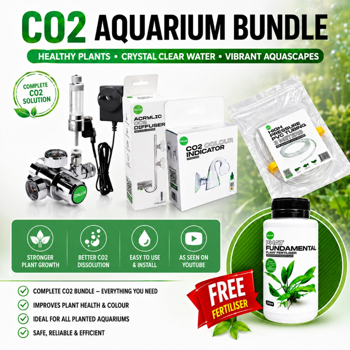 CO₂ Basic Bundle Kit – Regulator, Diffuser, Drop Checker & Free Fertiliser